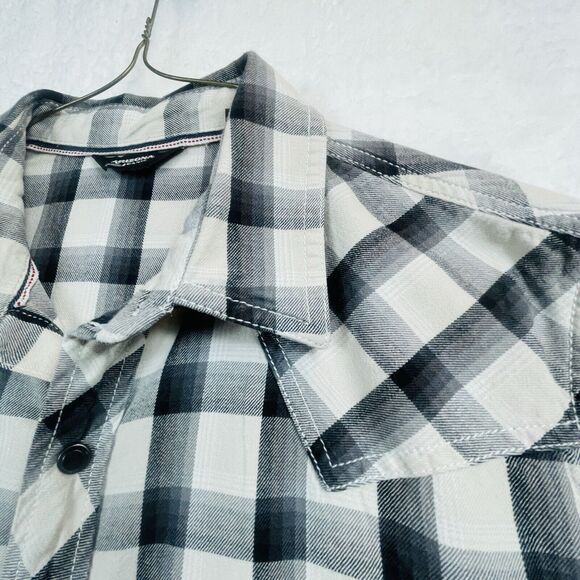 Arizona Jeans Black & White Plaid Denim Shirt Black Snaps Mens Sz M Westerncore - Picture 5 of 13